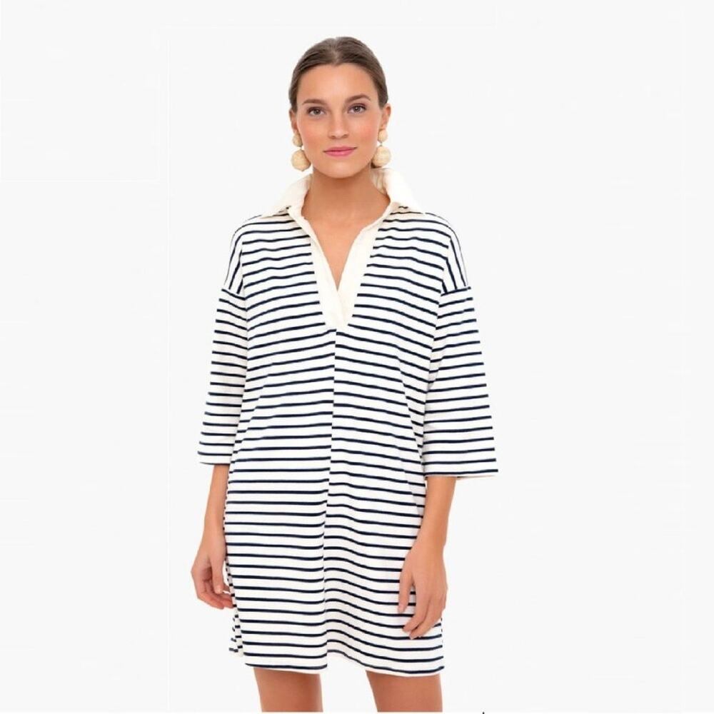 Tuckernuck Navy Stripe Ashton Knit Polo Mini Shift Dress size XS